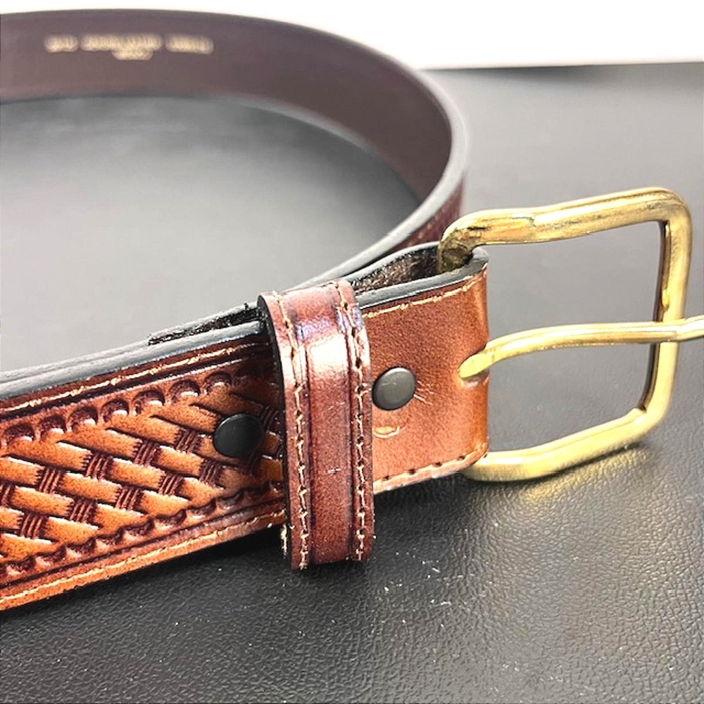 Mens‎ Brown Genuine Leather Basketweave Tooled Western Belt Size 50 035008-210
